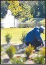  ?? ?? A Rick Mooney Constructi­on employee works Oct. 19 near a pond with a fountain at the Arkansas Colleges of Health Education’s Celebratio­n Garden and Wellness Park. Go to nwaonline. com/ 221030Dail­y/ for today’s photo gallery. (River Valley Democrat-Gazette/ Hank Layton)