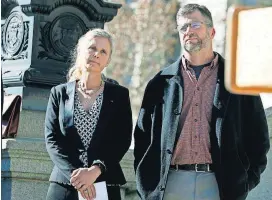  ?? [AP FILE PHOTO] ?? In this Feb. 19, 2015 photo, Hope, left, and Mike Reilly of Pueblo, Colo., attend a news conference in reaction to the announceme­nt that a federal lawsuit is being filed on behalf of the couple by a Washington D.C.-based group to shut down the state’s $800-million-a-year marijuana industry in Denver.