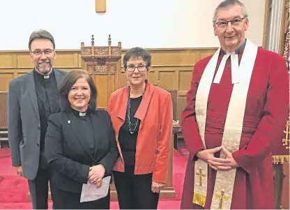  ??  ?? Pictures: Mhairi Edwards. Above, from left: the Rev AS Wayne Pearce (Edzell Lethnot Glenesk), the Rev Annette Gordon (Carnoustie Panbride), Mrs Irene Mcgugan, moderator of Angus Presbytery, and the Rev Alasdair Graham (Arbroath West). Below: West Kirk Arbroath.