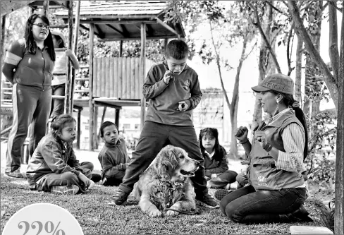  ?? GALO PAGUAY / EL COMERCIO ?? • Los chicos de Fundación El Triángulo, con Verónica Villegas, en la terapia canina.