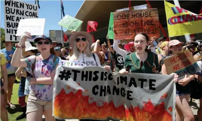  ?? Photograph: Richard Wainwright/AAP ?? Activists from School Strike 4 Climate and Extinction Rebellion protest in Perth, Australia.