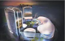  ?? Associated Press ?? This rendering shows Lionsgate’s virtual reality-heavy theme park set to open in July on Hengqin island in Zhuhai, China.