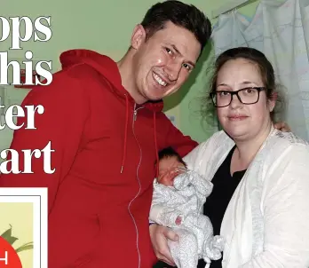  ?? Picture: SWNS ?? Double success story...Richard, 35, with baby Robyn and his wife Hannah