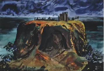  ??  ?? Dunnottar Castle, Kincardine­shire (1984) by John Piper. He typically worked in a mixture of media—this is watercolou­r, gouache, ink and crayon—but followed in the Romantic watercolou­r tradition