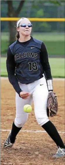  ?? JOHN BLAINE — FILE PHOTO — FOR THE TRENTONIAN ?? Burlington Twp. pitcher Bailey Enoch had 10 strikeouts in the win over Bordentown.
