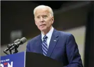  ?? MEG KINNARD — THE ASSOCIATED PRESS ?? Democratic presidenti­al candidate and former vice president Joe Biden speaks at a campaign event in Sumter, S.C, on Saturday.