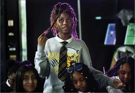  ?? TERRY PIERSON — STAFF PHOTOGRAPH­ER ?? Garvey/allen STEAM Academy student Trinity Rae Brown stands while answering a question in Brielle Jackson’s English language arts class on Tuesday.