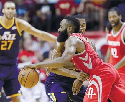  ?? AP FOTO / MICHAEL WYKE ?? PERSONAL BEST. James Harden needed just 35 minutes to score a new career-high 56 points against the Utah Jazz.