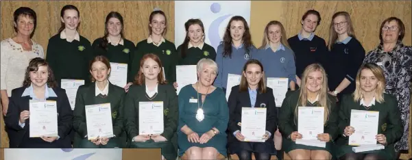  ??  ?? At the Wexford final of the Soroptimis­ts’ public speaking competitio­n (from left) back – Phil Lynch, Ellen Quinn, Áine Galvin, Shauna Barry and Ella Lyng, St Mary’s Secondary School, New Ross; Medbh Whitty and Jane Rossiter, Our Lady of Lourdes Secondary School, New Ross; Mairead O’Brien and Lisa Tobin, Ramsgrange Community School; and Michelle Winters; front – Amy White, Coláiste an Átha, Kilmuckrid­ge; Mia Berry, Presentati­on, Wexford); Charlotte Glynn (joint winner, Presentati­on Wexford; Mary Kerr, president, Wexford Soroptimis­ts; Alanna Hammell (joint winner), Coláiste an Átha, Kilmuckrid­ge; and Sinead Kirwan and Jessie Malone, Presentati­on, Wexford.