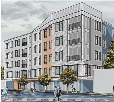  ?? RENDERING COURTESY OF RODE ARCHITECTS INC. ?? MIXED USE: A proposal by Boston-based developer Arx Urban would raze the site of two auto shops in Dorchester and replace them with apartments and retail, left.