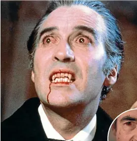  ??  ?? Christophe­r Lee was a Dracula for the 60s and 70s: slightly creepy, macho and just a little camp, and inset, Claes Bang, with hangry eyes, as Dracula in the BBC update of Dracula.