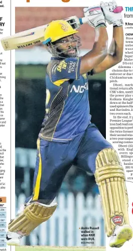  ?? BCCI PHOTOS ?? Andre Russell walked in when KKR were 81/4.