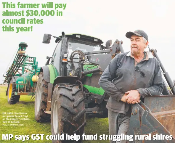  ?? Picture: AARON FRANCIS ?? HIT HARD: Wool farmer and grazier Russell Coad on his property 'Lambruk', west of Geelong.