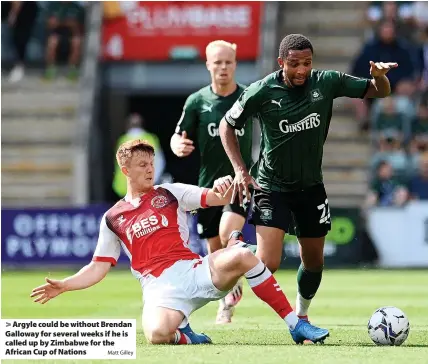  ?? Matt Gilley ?? Argyle could be without Brendan Galloway for several weeks if he is called up by Zimbabwe for the African Cup of Nations