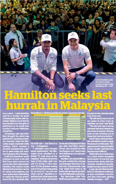  ?? AFP ?? Lewis Hamilton with the fans in Kuala Lumpur ahead of the Malaysian GP. —