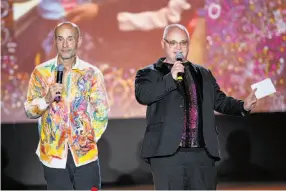  ??  ?? Tom di Maria (above left), Creative Growth director, and Mickey Boardman, editorial director of Paper Magazine, onstage at the Beyond Trend runway show. “Kim and Mickey came to us through the fashion side,” says di Maria of Hastreiter and Boardman....