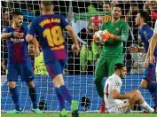  ?? REUTERS ?? Gaffe: Barca celebrate own-goal No 2