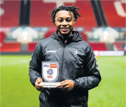  ?? Picture: Rogan Thomson ?? Bristol City’s Antoine Semenyo with the man-of-the-match award from the game against Watford