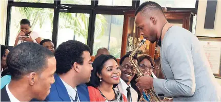  ??  ?? Verlando Small performing at the inaugural installati­on ceremony of the Youth Advisory Council of Jamaica, held at the Office of the Prime Minister in November last year.