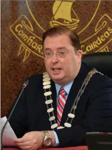  ?? Tom McEllistri­m during his term as Mayor of Tralee ??