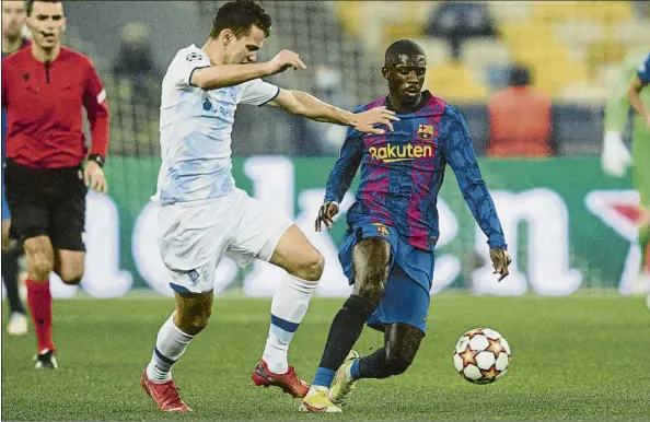  ?? FOTO: PERE PUNTÍ ?? Dembélé disputró una media hora en el partido que el Barça disputó ante el Dinamo en Kiev y que sirvió al equipo para dar un paso adelante