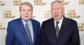  ?? THEO WARGO / GETTY IMAGES ?? Journalist­s Jim Lehrer (left) and Robert Macneil attend the 2016 New Group Gala on March 7, 2016, in New York City. Macneil died Friday at 93.