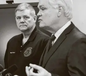  ?? Stuart Villanueva / Galveston County Daily News ?? Galveston County Judge Mark Henry, left, wrote to Gov. Greg Abbott, requesting that 2020 property appraisals be frozen at 2019 levels because of the pandemic.