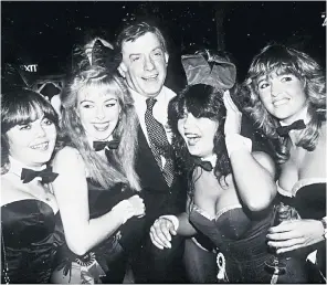  ??  ?? Lownes in his element at a farewell party at Stringfell­ow’s in 1982 following his sacking from Playboy