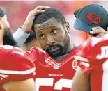  ?? TONY AVELAR/ASSOCIATED PRESS ?? NaVorro Bowman was the 49ers’ leading tackler this season (38) before he was injured Sunday.