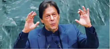  ?? File / Reuters ?? ↑
Imran Khan addresses the 74th session of the United Nations General Assembly at the UN headquarte­rs in New York.