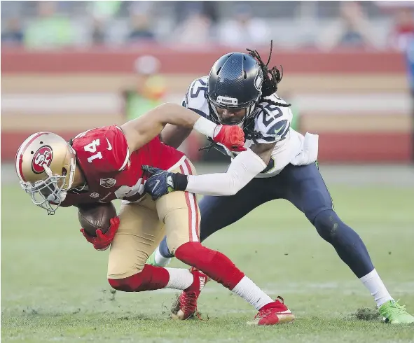  ?? — PHOTOS: GETTY IMAGES FILES ?? Cornerback Richard Sherman has helped lead his team to another solid season on defence as the Seahawks finished fifth in the league in yards allowed. But is it enough to carry an offence that has had issues at running back and on the offensive line?