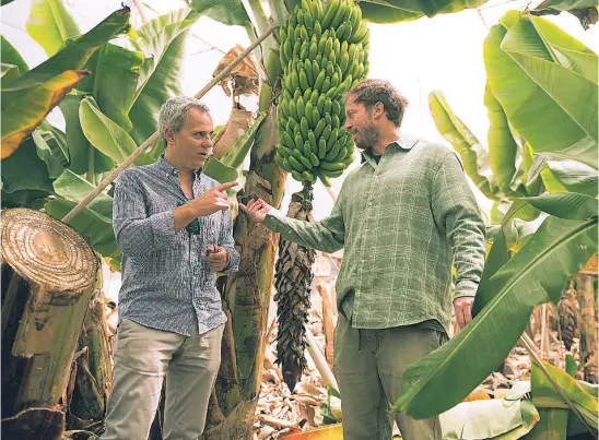  ?? CCEP ?? Juan Mesa y Diego González, dos agricultor­es que reciben agua regenerada