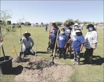  ??  ?? MGM GARDEN CLUB MEMBERS, BACK ROW, SPONSORED TWO TREES and attended the Arbor Day celebratio­n held at Carver Elementary School on April 21. Teams of students, with the help of Yuma Elementary School District 1 and city of Yuma workers, did the planting.