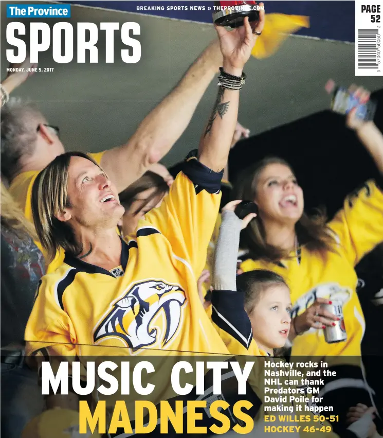  ?? — GETTY FILES ?? Keith Urban and other Nashville celebritie­s have climbed aboard the Predators bandwagon, making Music City ground zero for the biggest party in NHL history.