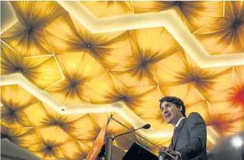  ?? DARRYL DYCK/ THE CANADIAN PRESS ?? Prime Minister Justin Trudeau addresses supporters during a Liberal Party fundraisin­g event in Vancouver, B. C.