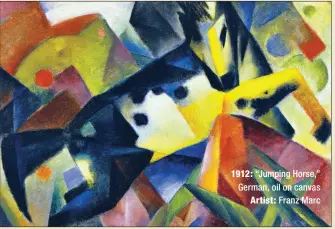  ??  ?? 1912: “Jumping Horse,” German, oil on canvas Artist: Franz Marc