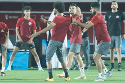  ?? ?? Qatar’s players attend a training session at Aspire in Doha on Wednesday, ahead of FIFA World Cup Qatar 2022.
