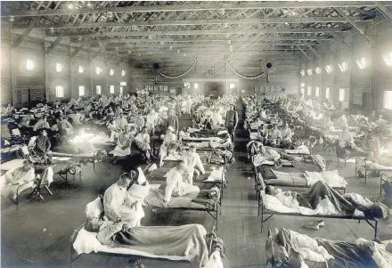  ?? HEALTH AND MEDICINE ?? An emergency hospital at Camp Funston, Kansas, was set up in the midst of the 1918 influenza epidemic.