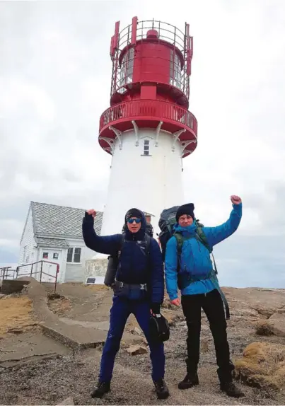  ?? FOTO: PRIVAT ?? KLARE: Tromøy-guttene Isak Knutsen (til venstre) og Simon Simonsen ved Lindesnes. I påska gikk de nesten til Evje. Til sommeren skal de gå derfra til Trøndelag, før siste del av turen skal tilbakeleg­ges neste sommer.