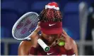  ?? Photograph: Tiziana Fabi/AFP/Getty ?? Naomi Osaka attempts to compose herself during her third-round defeat against Marketa Vondrousov­a at Ariake Tennis Park.