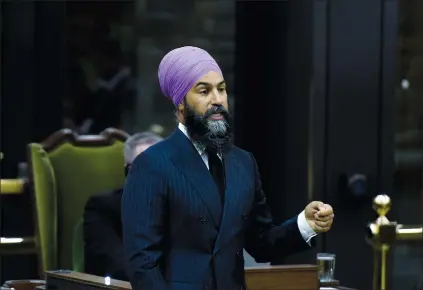  ?? CP PHOTO JUSTIN TANG ?? NDP Leader Jagmeet Singh rises during Question Period in the House of Commons on Parliament Hill in Ottawa on Friday.