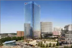  ?? Gensler ?? This rendering shows the proposed 26-story First National Bank headquarte­rs at the former Civic Arena site. The schedule calls for completion of the project by the end of 2023.