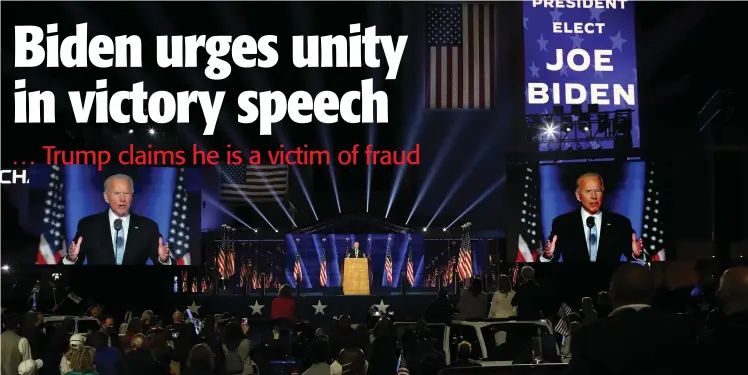  ?? Photo: Nampa/AFP ?? The chosen one… US President-elect Joe Biden delivers remarks in Wilmington.