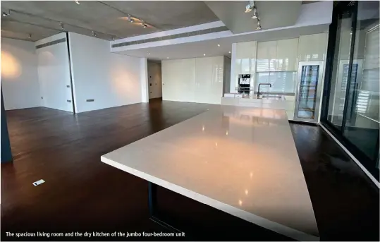  ?? WILLIAM TAN/SRI ?? The spacious living room and the dry kitchen of the jumbo four-bedroom unit