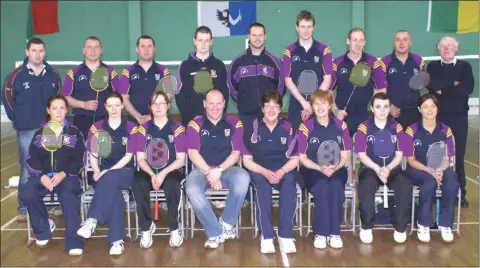  ??  ?? Wexford Class 3 badminton squad, All-Ireland champions 2010. Back (from left): Edward Cousins (coach), Frankie Morrissey, Jimmy Sinnott, Tomás Power, Alan Mackey, Vincent Mackey, Seán Sexton, Chris McMackin, Michael Murphy (general manager). Front (from left): Aisling Chapman, Mairéad McDaid, Sandra Dunne, Pat Redican (selector), Olive Waters (manager), Brideen Lynch (captain), Clodagh Kent, Tara Kehoe.