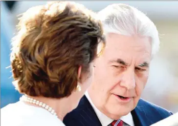  ?? PEDRO PARDO/AFP ?? US Secretary of State Rex Tillerson (right) is received by US Ambassador to Mexico Roberta Jacobson upon his arrival in Mexico City on Wednesday. US Secretary of State Rex Tillerson landed in Mexico late on Wednesday for a meeting with its leader to...