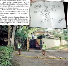  ??  ?? Police at the scene of the shooting and (inset) one of the posters that had come up.
Pix by D.G. Sugathapal­a