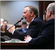  ?? Democrat-Gazette/Stephen Swofford) ?? Robert Brech, fiscal and budget administra­tor for the state Department of Finance and Administra­tion, presents Gov. Sarah Huckabee Sanders’ proposed fiscal 2025 budget to the Legislatur­e’s Joint Budget Committee at a meeting near the state Capitol on Wednesday.
(Arkansas