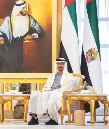  ?? ?? Above: Shaikh Mohammad BIn Zayed and South Korea President Yoon Suk Yeol during their meeting at Qasr Al Watan following the official reception.