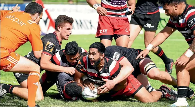  ?? PHOTOSPORT ?? Counties-Manukau second five-eighth Cardiff Vaega reacts after scoring a try during his team’s 33-21 win over Canterbury in Pukekohe yesterday.